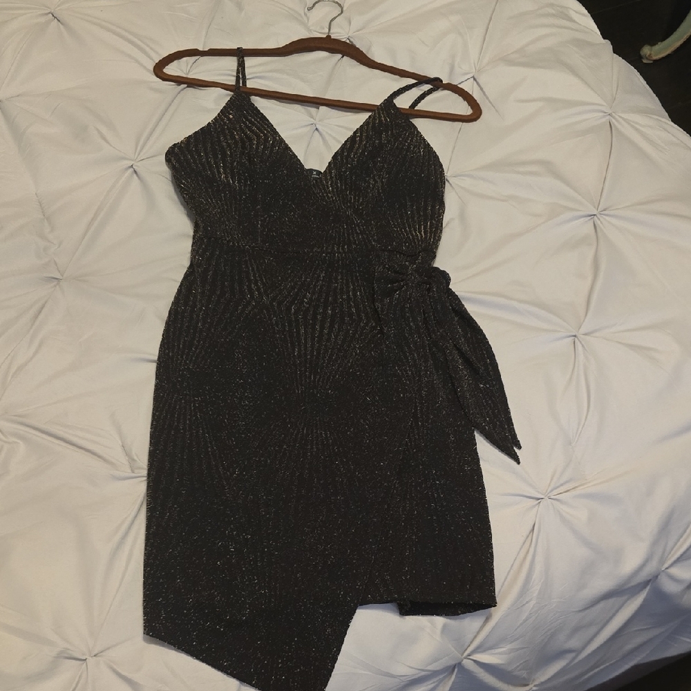 Trixxi Black Ribbed Asymmetrical Cocktail Dress